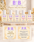 Illustrative mockup of the five The Bath N Body Bakery 1 oz body mist fragrance options